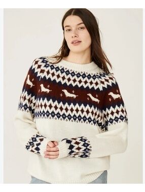 NWOT Rachel Antonoff Alpaca Wool Hot Dog Dachshund cream fairisle sweater S